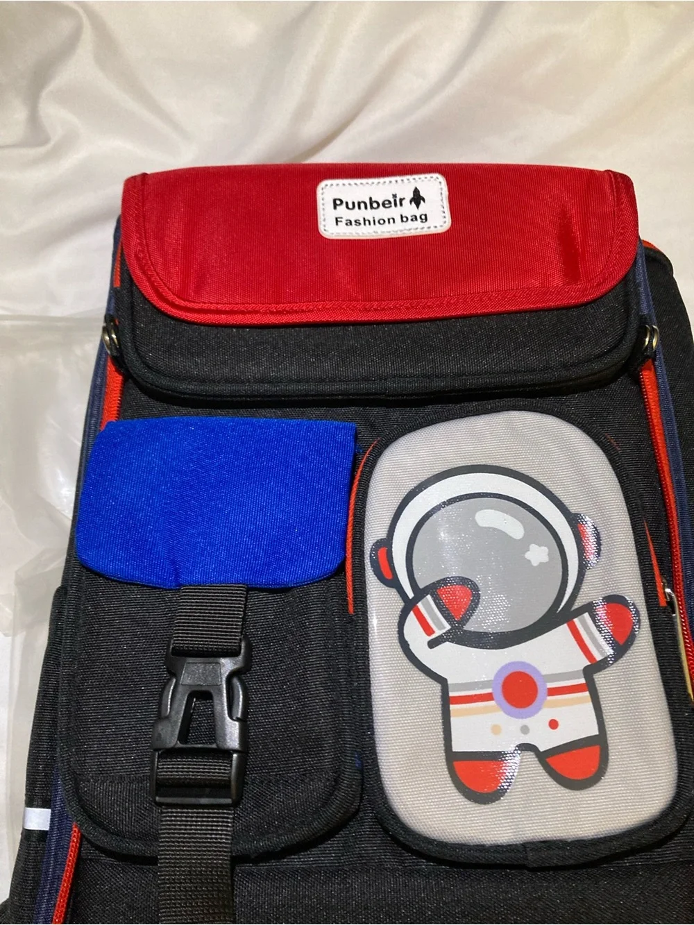 Punbeir Kids Black & Red Backpack with Astronaut Patch